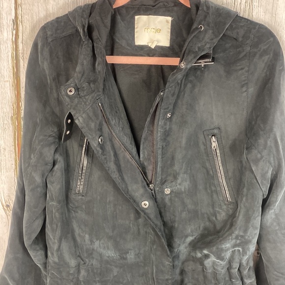 Maje Lambskin Leather Trim Anorak Jacket Size Medium - Picture 10 of 12